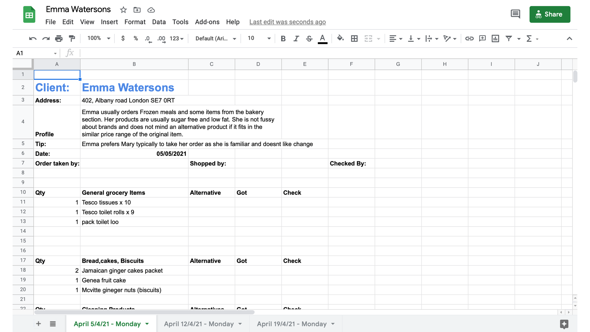 Proposal 2 — digitised order management spreadsheet prototype